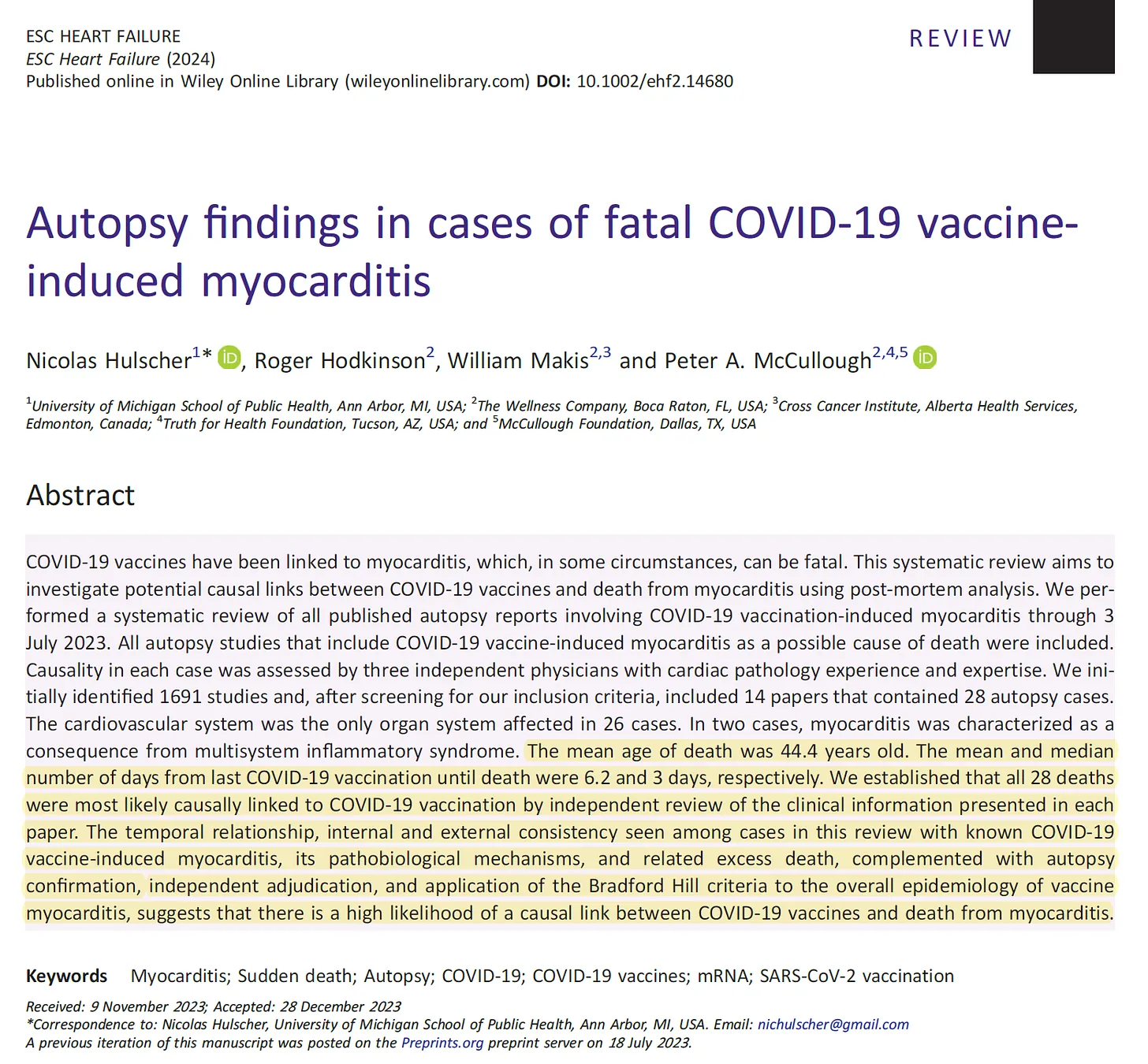 Autopsy results of fatal myocarditis caused by the COVID-19 vaccine
