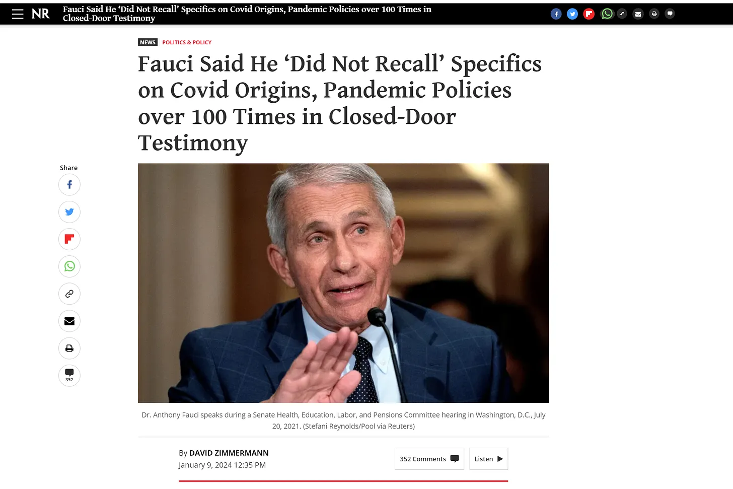 Fauci's testimony on Capitol Hill was that of a guilty man