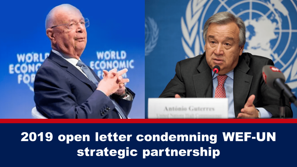 จดหมายเปิดผนึกประจำปี 2019 ประณามความร่วมมือเชิงกลยุทธ์ของ WEF และ UN