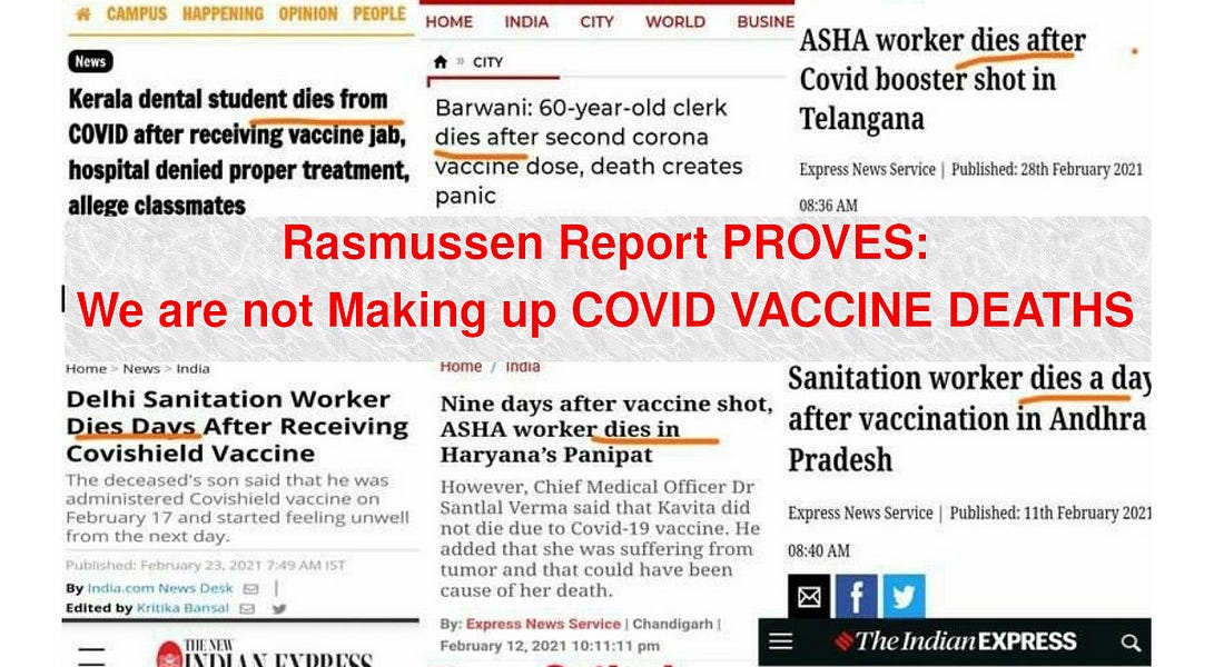 Rasmussen 关于 Covid 疫苗死亡人数的调查证明了反 vaxxers 的真实性！