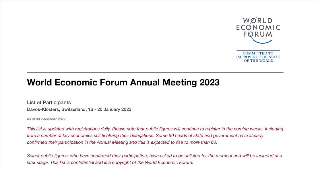 达沃斯世界经济论坛年度峰会与会者名单已被泄露